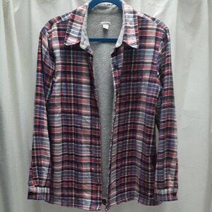 Women's L.L. Bean Pink and Blue Checkered Fleece Lined Shirt, Sz L